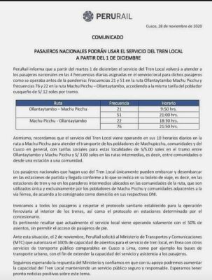 Comunicado Peru Rail